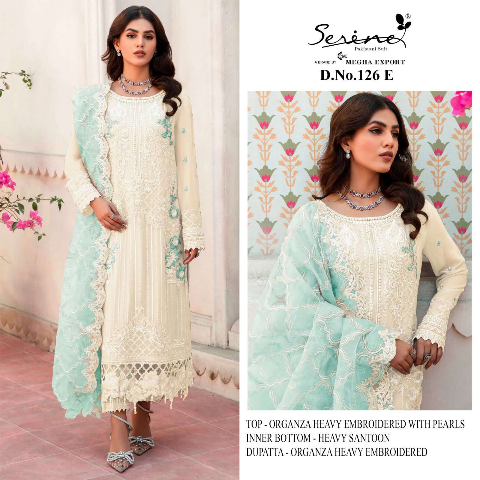 S-126 COLOURS BY SERENE 126-E TO 126-H SERIES ORGANZA EMBRODERY PAKISTANI DRESS