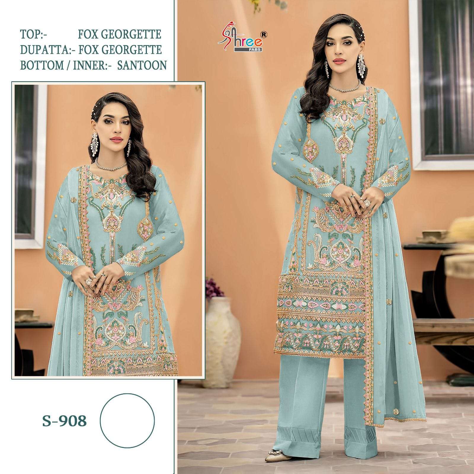 S-908 NX BY SHREE FABS FAUX GEORGETTE EMBROIDERY PAKISTANI DRESSES