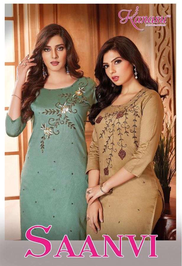 SAANVI BY KANASU 1001 TO 1008 SERIES HEAVY DIABLE CHANDERI SILK KURTIS