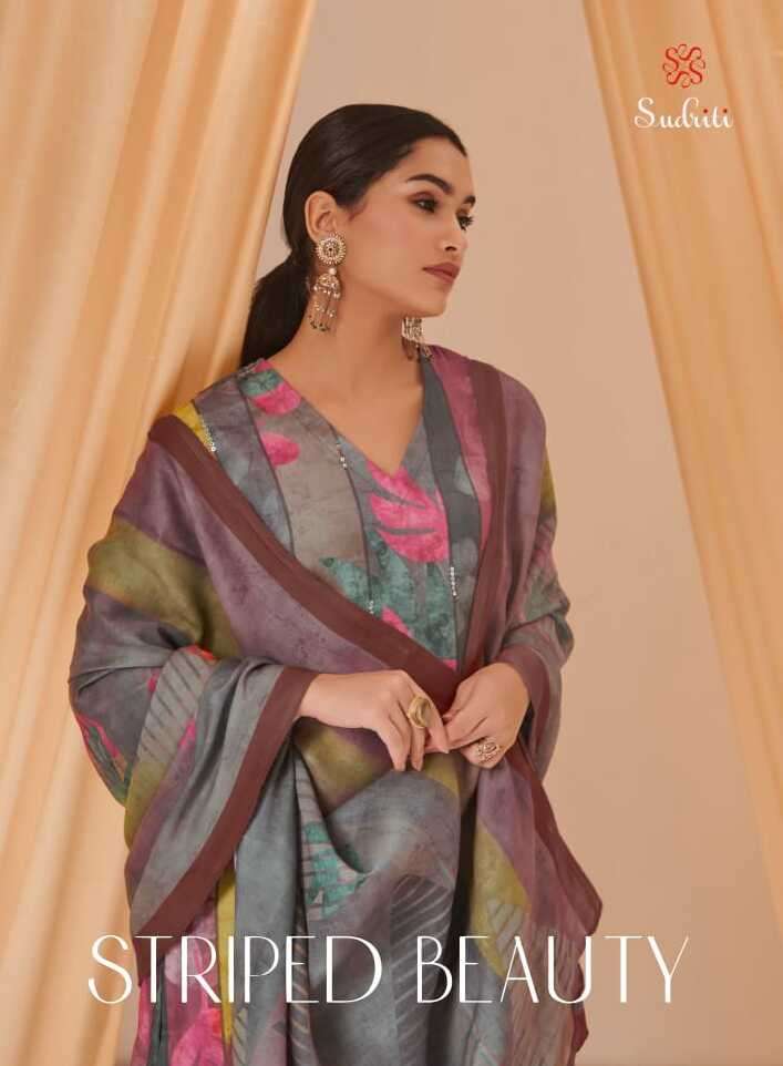 STRIPED BEAUTY BY SUDRITI DESIGNER PURE PASHMINA DIGITAL PRINT  DRESSES