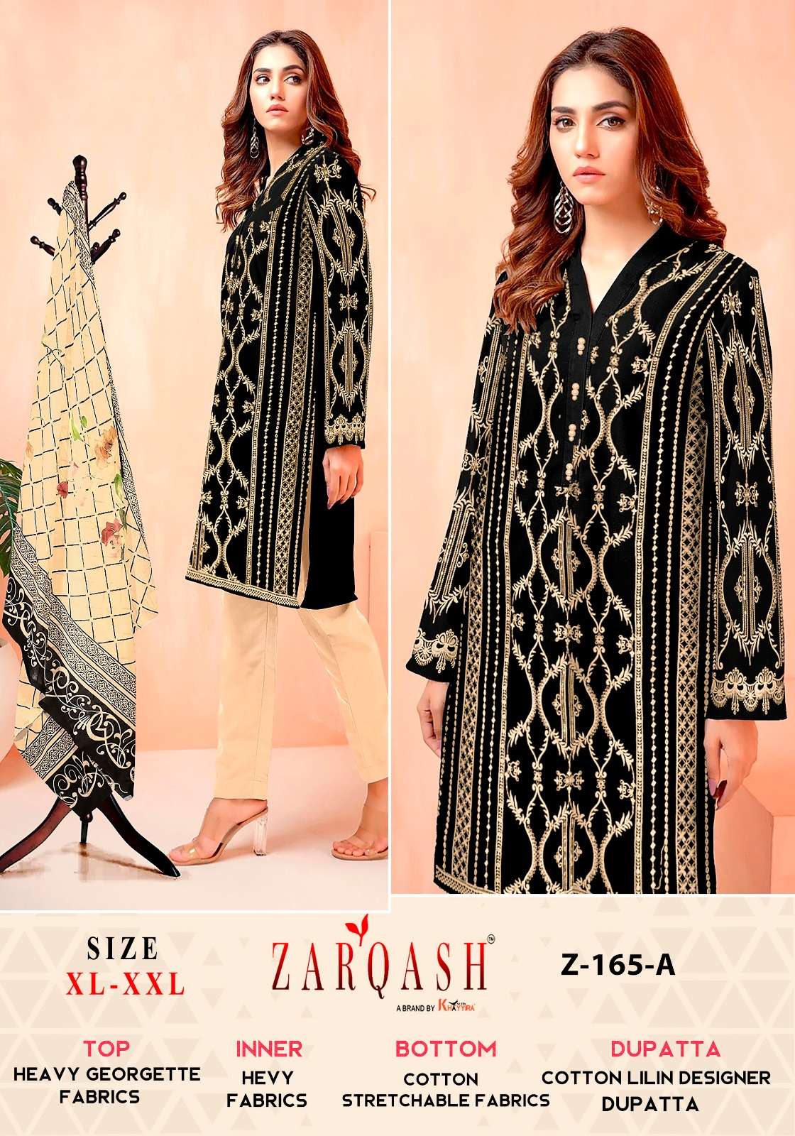 Z-165 COLOURS BY ZARQASH 165-A TO 165-C SERIES FAUX GEOGETTE WORK DRESSES