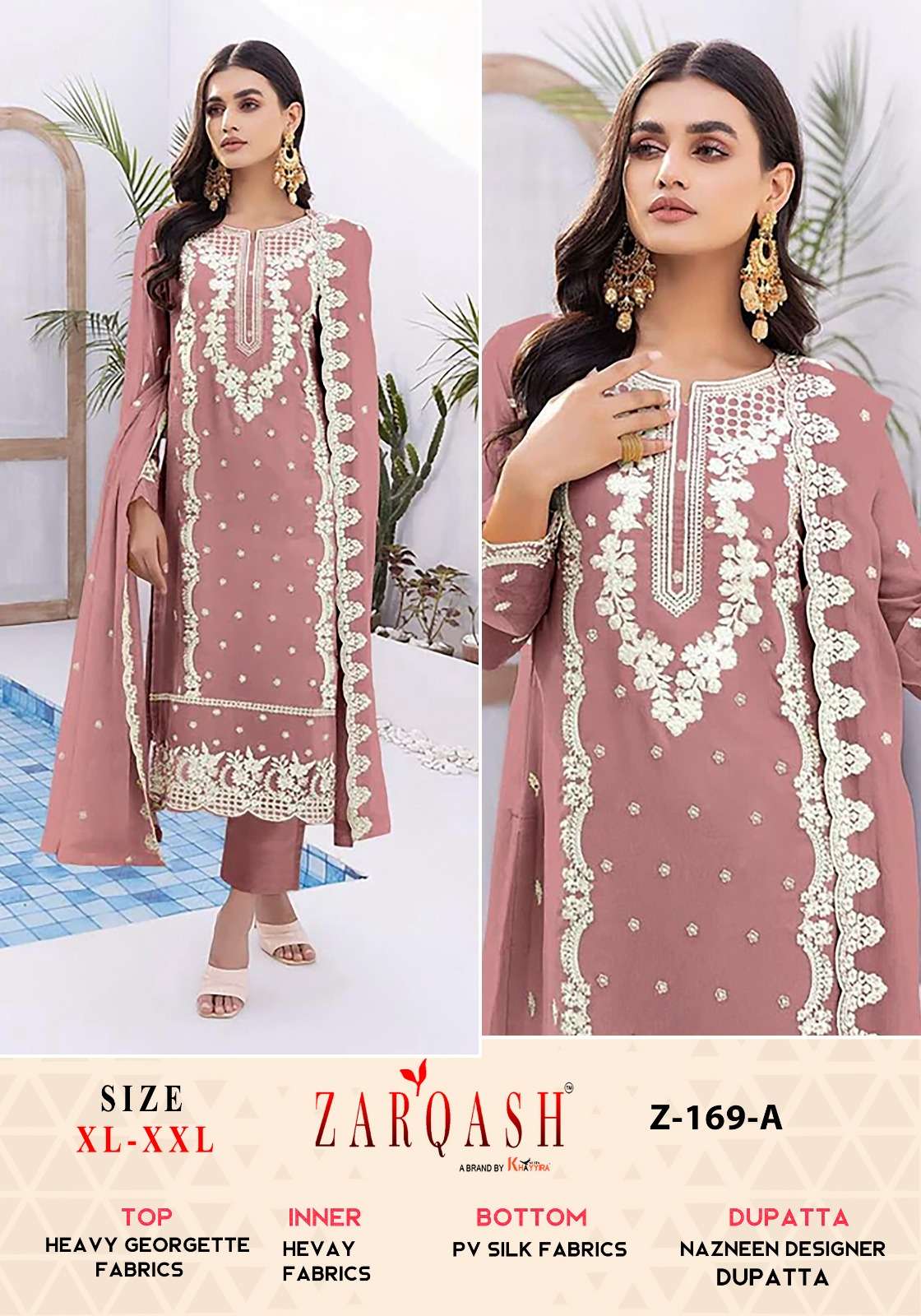 Z-169 COLOURS BY ZARQASH 167-A TO 167-D SERIES FAUX GEOGETTE WORK DRESSES