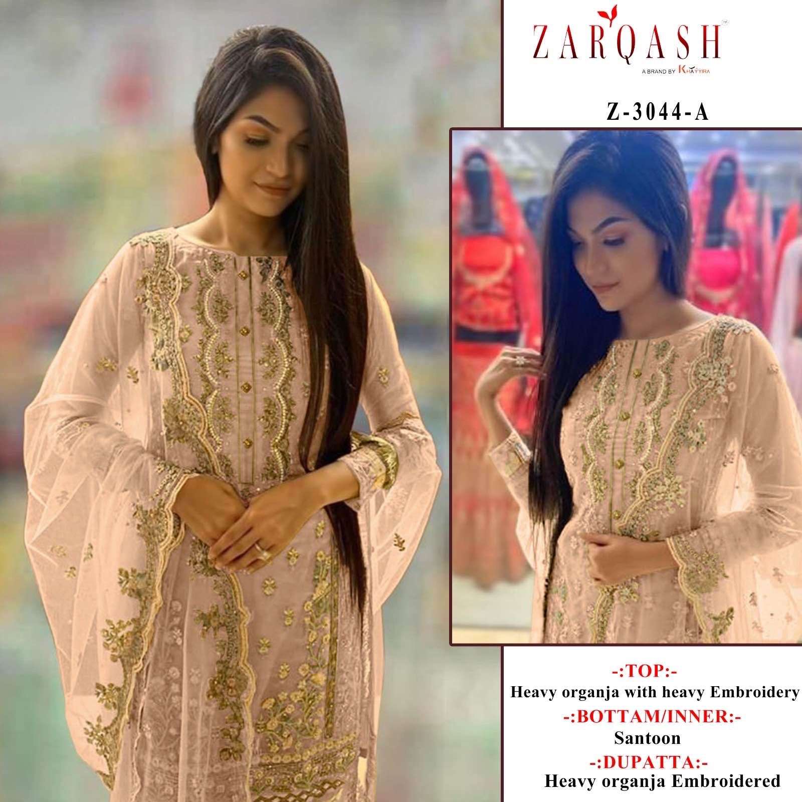 Z-3044 COLOURS BY ZARQASH DESIGNER FANCY ORGANZA WORK DRESSES