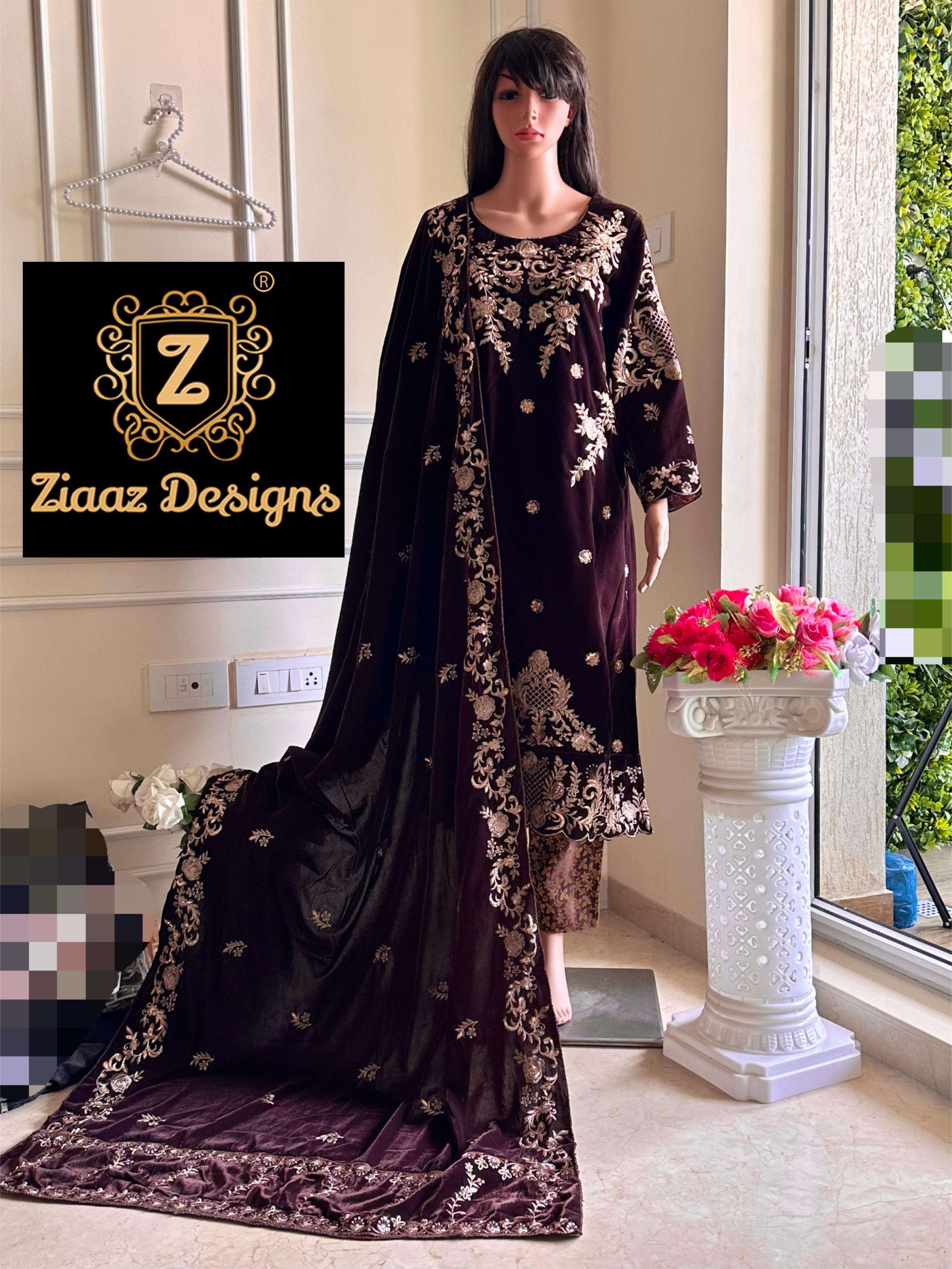 ZIAAZ 363-364 HIT DESIGN BY ZIAAZ DESIGNS HEAVY VELVET EMBROIDERED DRESS