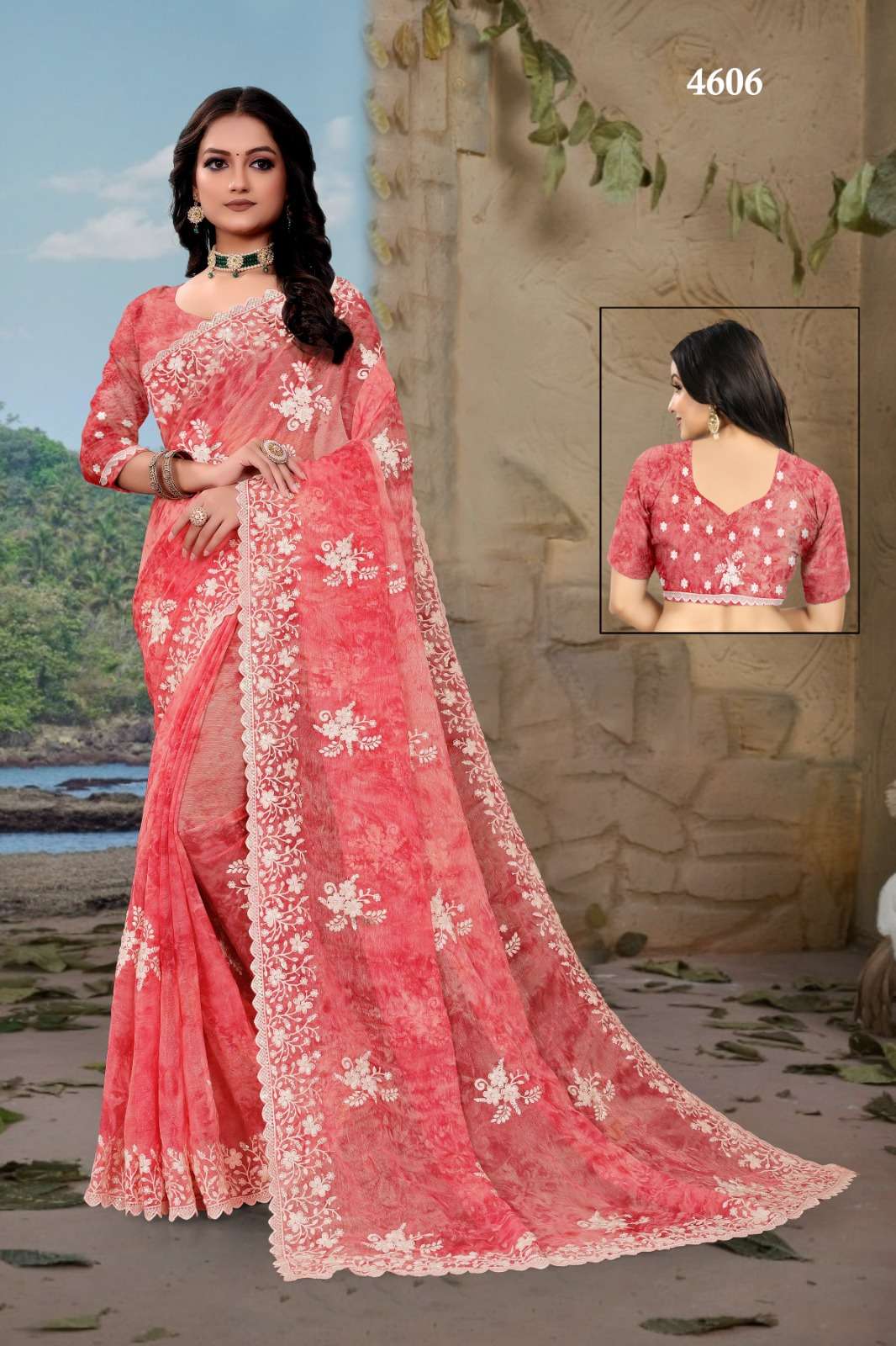 4606 COLOURS BY ASLIWHOLESALE FANCY CHIFFON WORK SAREES