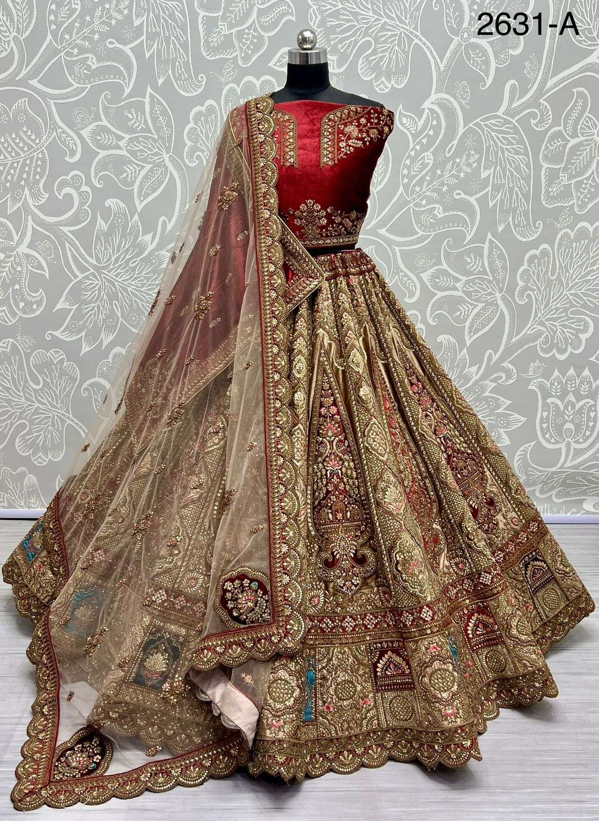 A-2631 COLOUR BY ASLIWHOLESALE DESIGNER BRIDAL VELVET HEAVY LEHENGAS