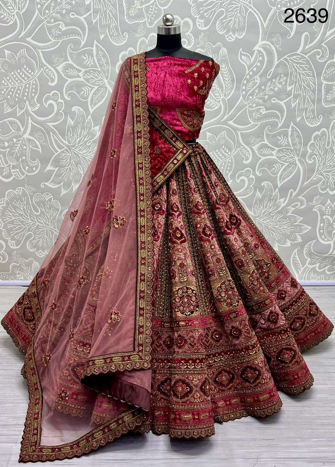 A-2639 COLOURS BY ASLIWHOLESALE HEAVY DESIGNER VELVET BRIDAL LEHENGAS