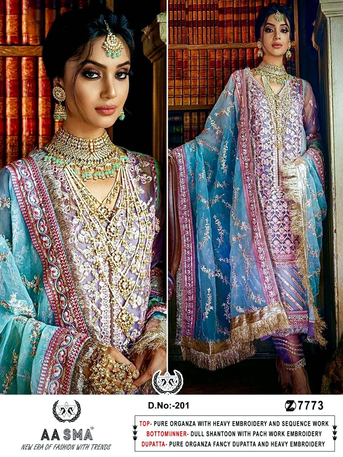 AASMA 201 BY ASLIWHOLESALE DESIGNER PURE HEAVY ORGANZA WORK DRESS