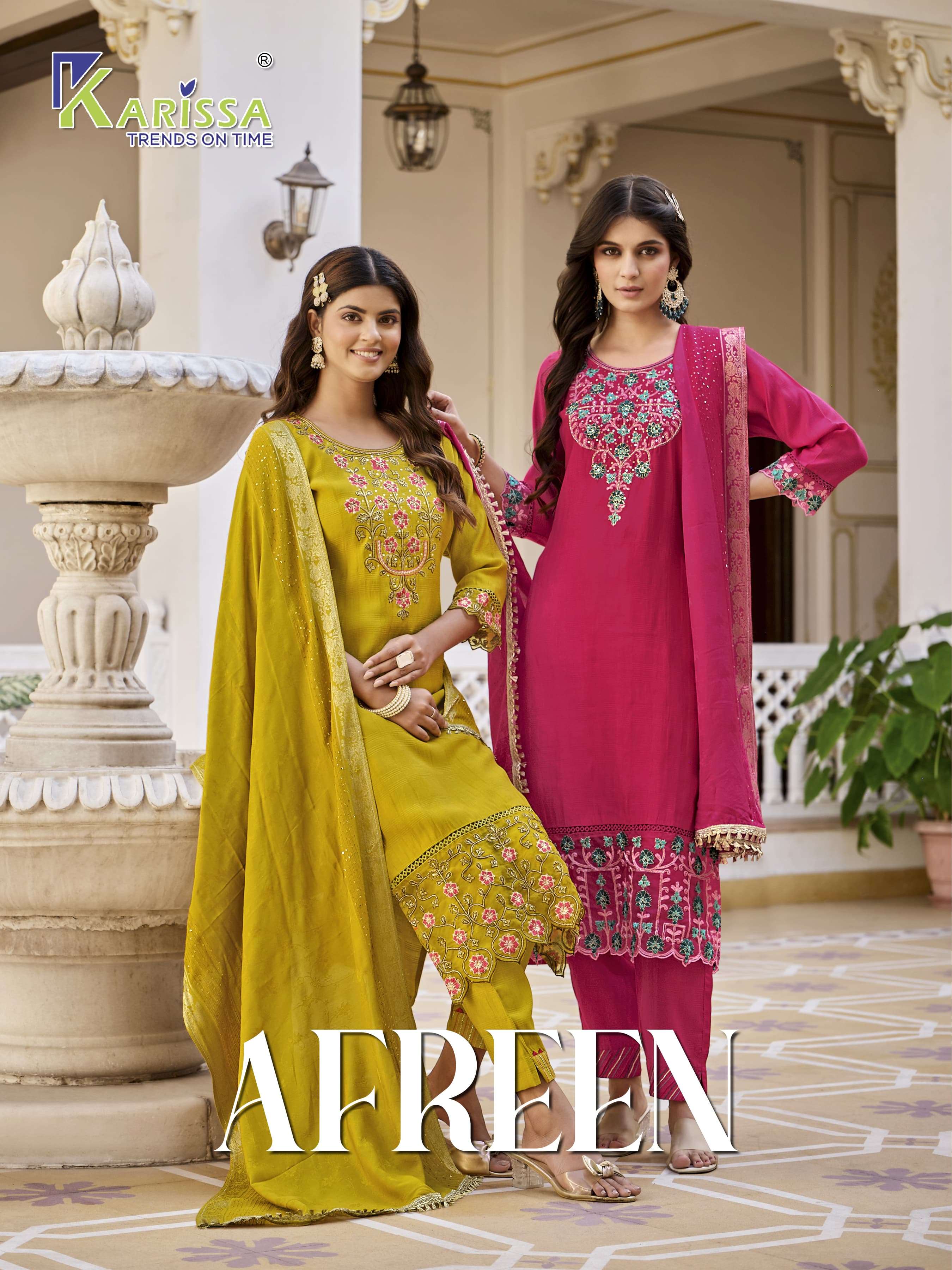 AFREEN BY KARISSA 1001 TO 1004 SERIES LIVA FANCY VISCOSSE SILK DRESSES