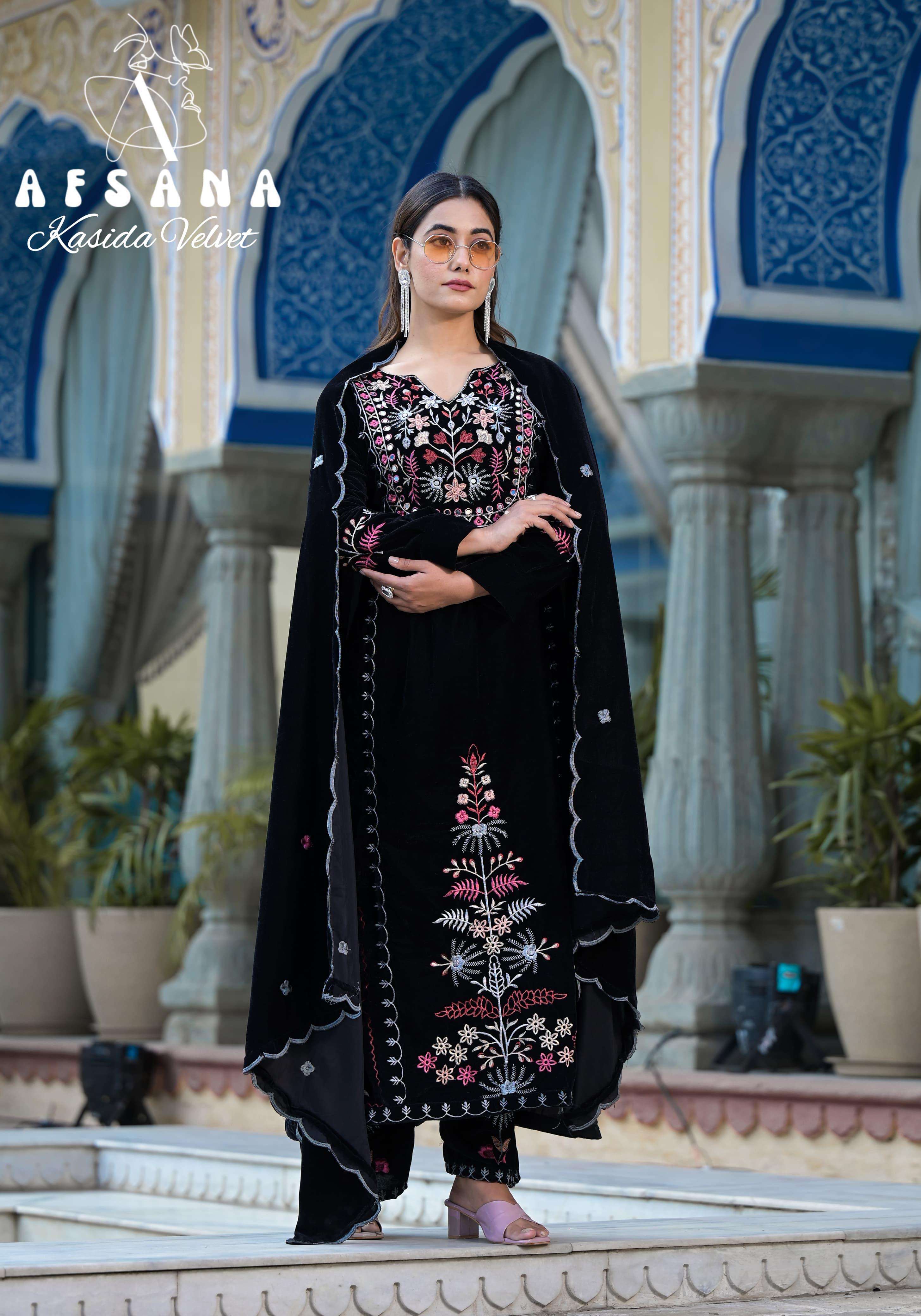 AFSANA KASIDA BY ASLIWHOLESALE VELVET EMBROIDERY PAKISTANI DRESS