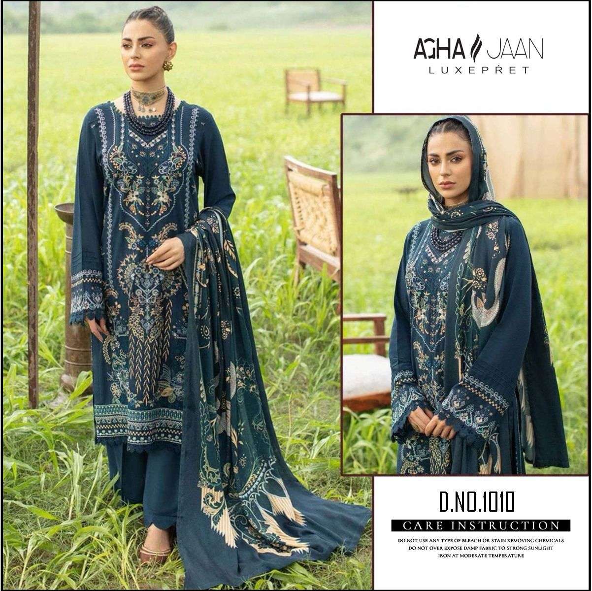 AGAH JAAN 1010 HIT DESIGN BY ASLIWHOLESALE RAYON EMBROIDERY PAKISTANI DRESS