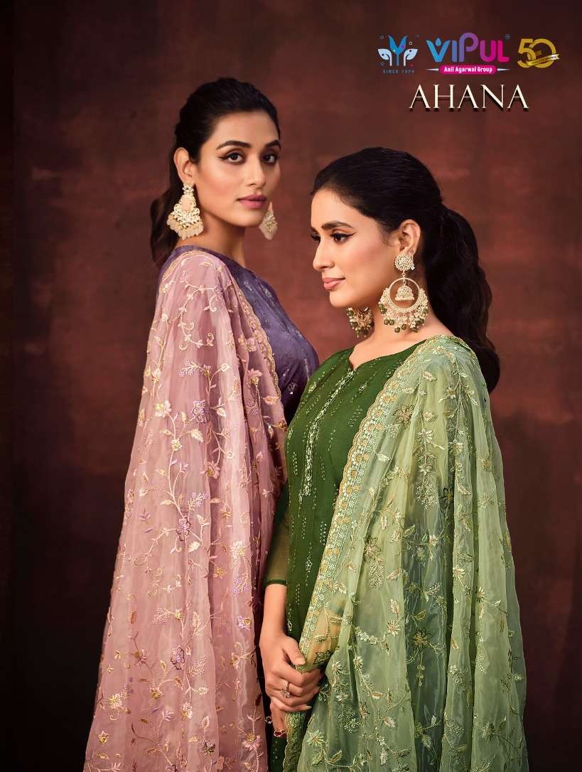 AHANA BY VIPUL 5461 TO 5466 SERIES DESIGNER ORGANZA EMBROIDERY DRESSES