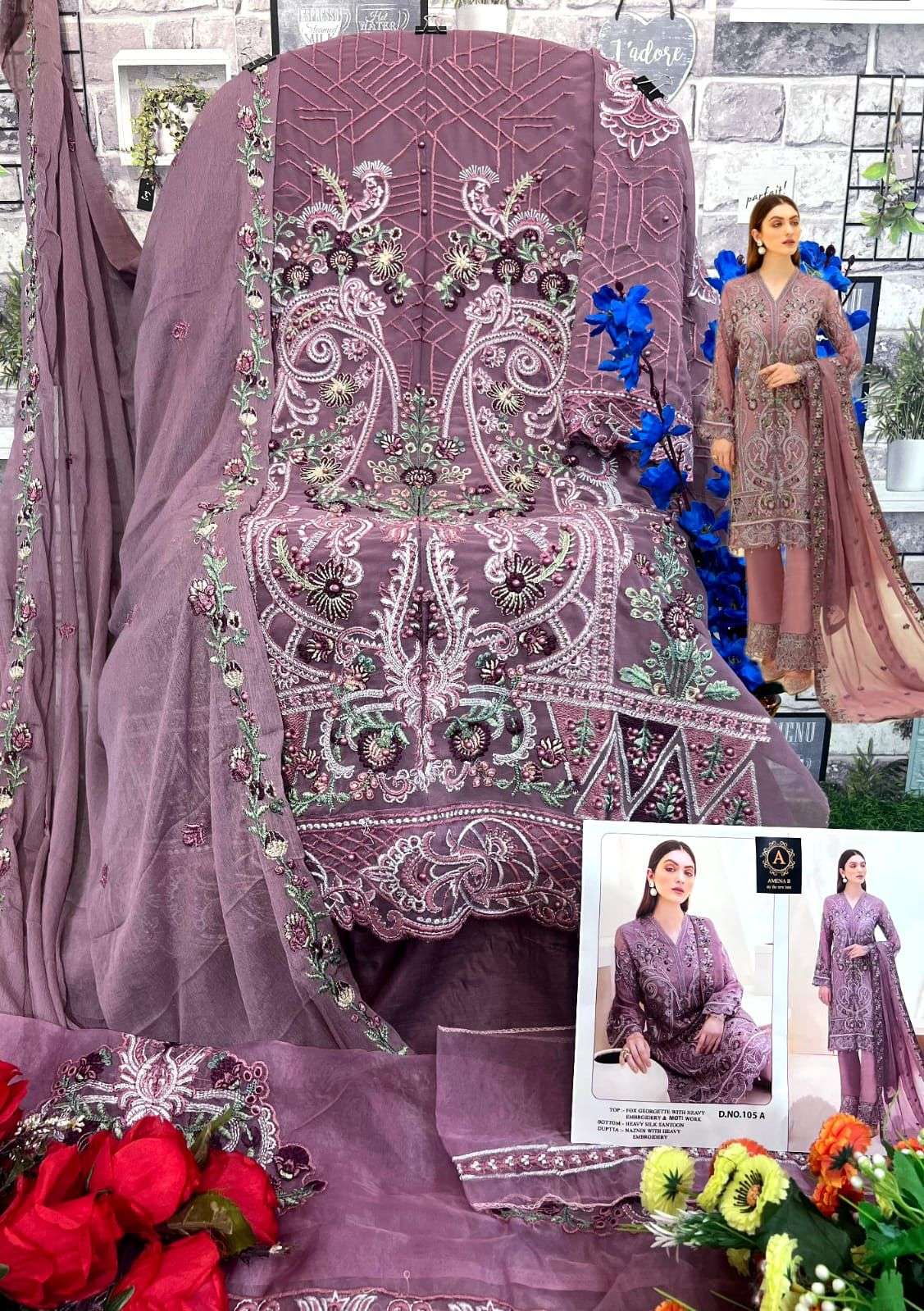 AMENA.B D-105 COLOURS BY ASLIWHOLESALE DESIGNER FAUX GEORGETTE PAKISTANI DRESS