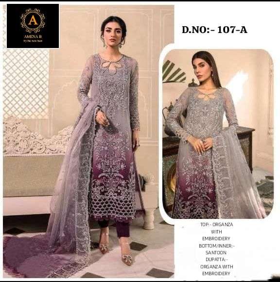 AMENA.B D-107 BY ASLIWHOLESALE DESIGNER ORGANZA WORK PAKISTANI DRESS