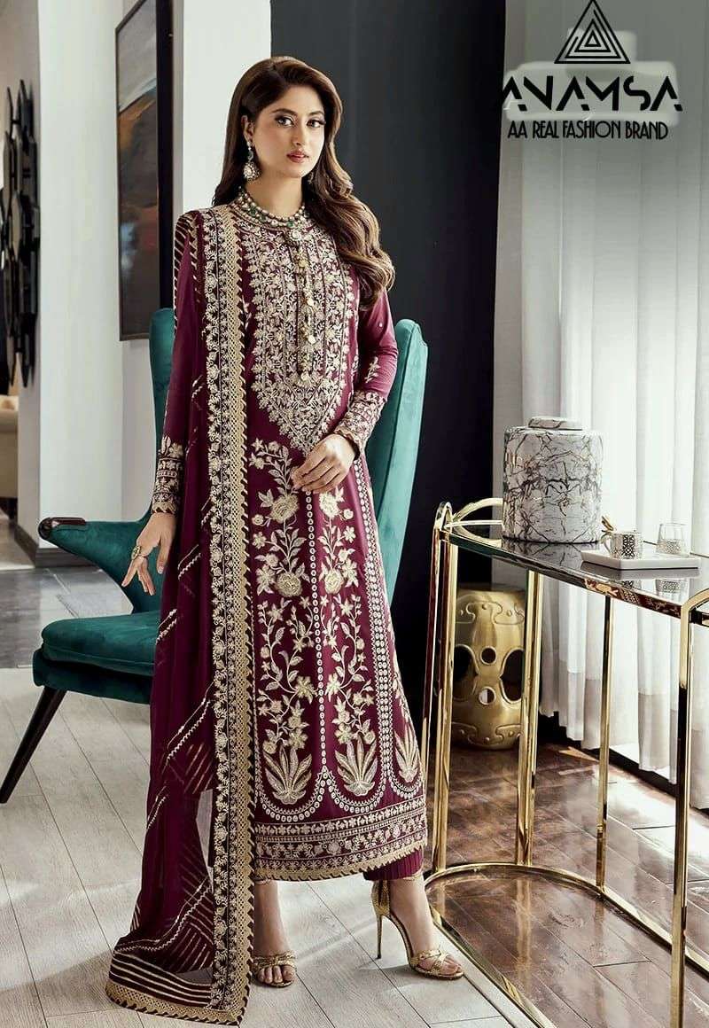 ANAMSA 271 BY ASLIWHOLESALE DESIGNER FAUX GEORGETTE WORK DRESS