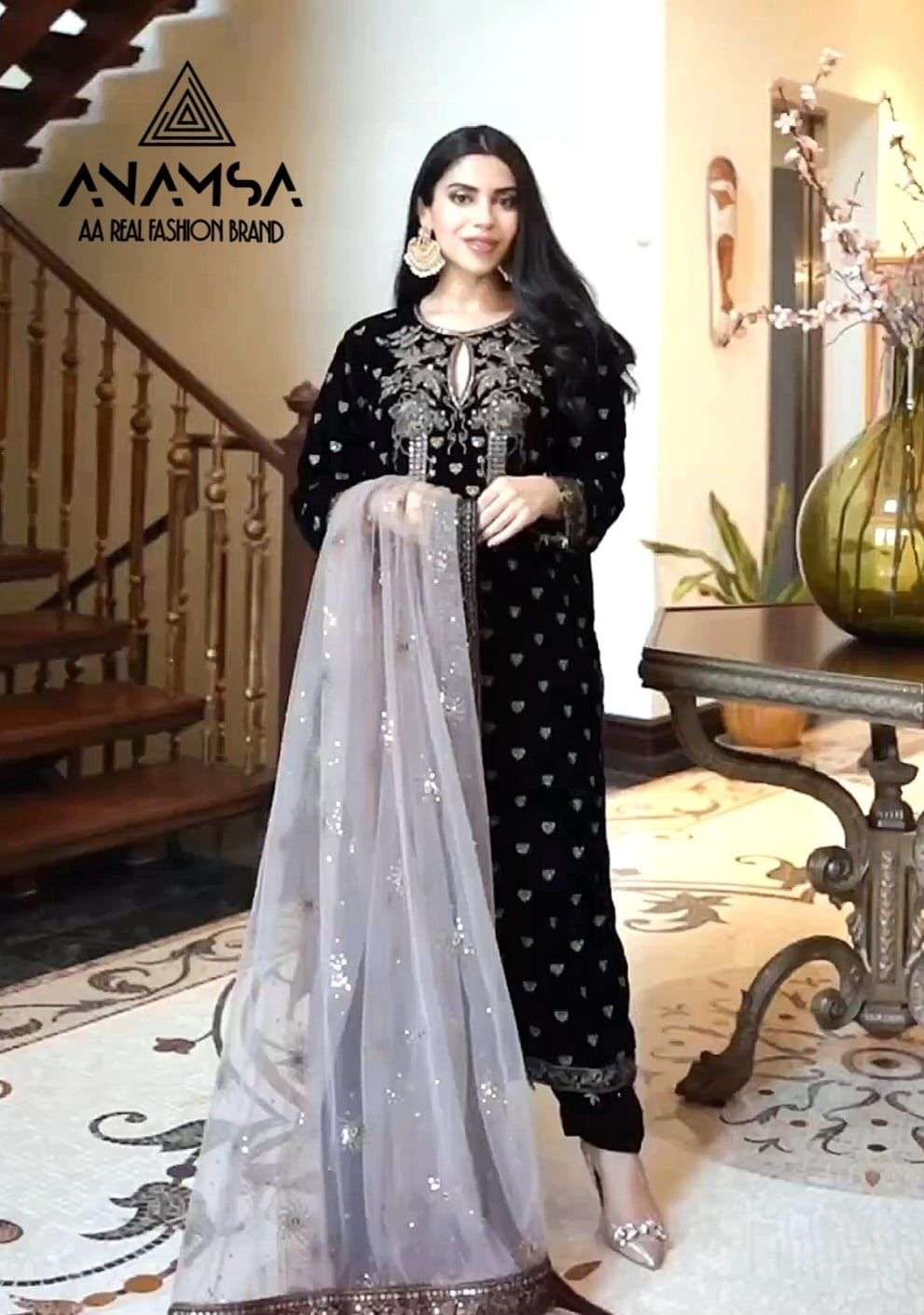 ANAMSA 275 BY ANAMSA DESIGNER PURE HEAVY 9000 VELVET WORK DRESS