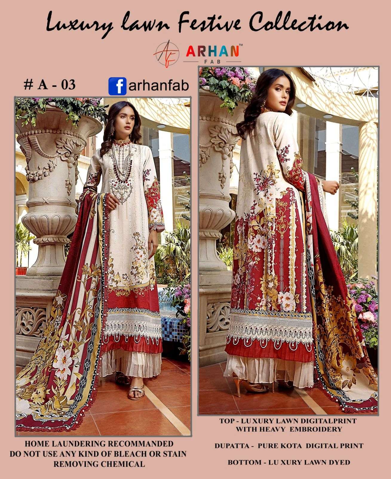 ARHAN FAB A-03 BY ASLIWHOLESALE COTTON EMBROIDERY PAKISTANI DRESS