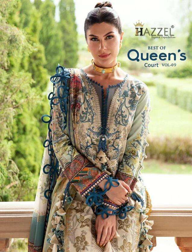 BEST OF QUEENS COURT VOL-9 BY HAZZEL HEAVY COTTON WORK PAKISTANI DRESSES