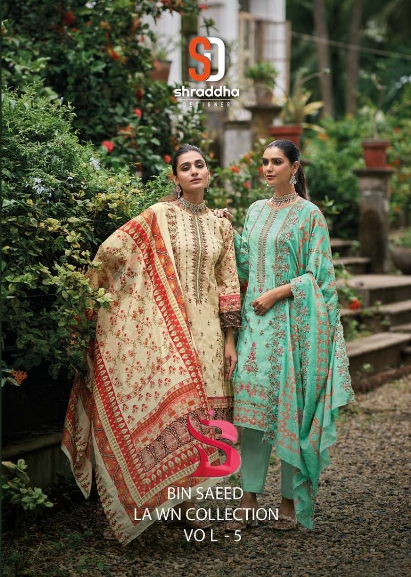 BIN SAEED LAWN COLLECTION VOL-5 RM BY SHRADDHA DESIGNER 5001 TO 5004 SERIES LAWN DRESSES