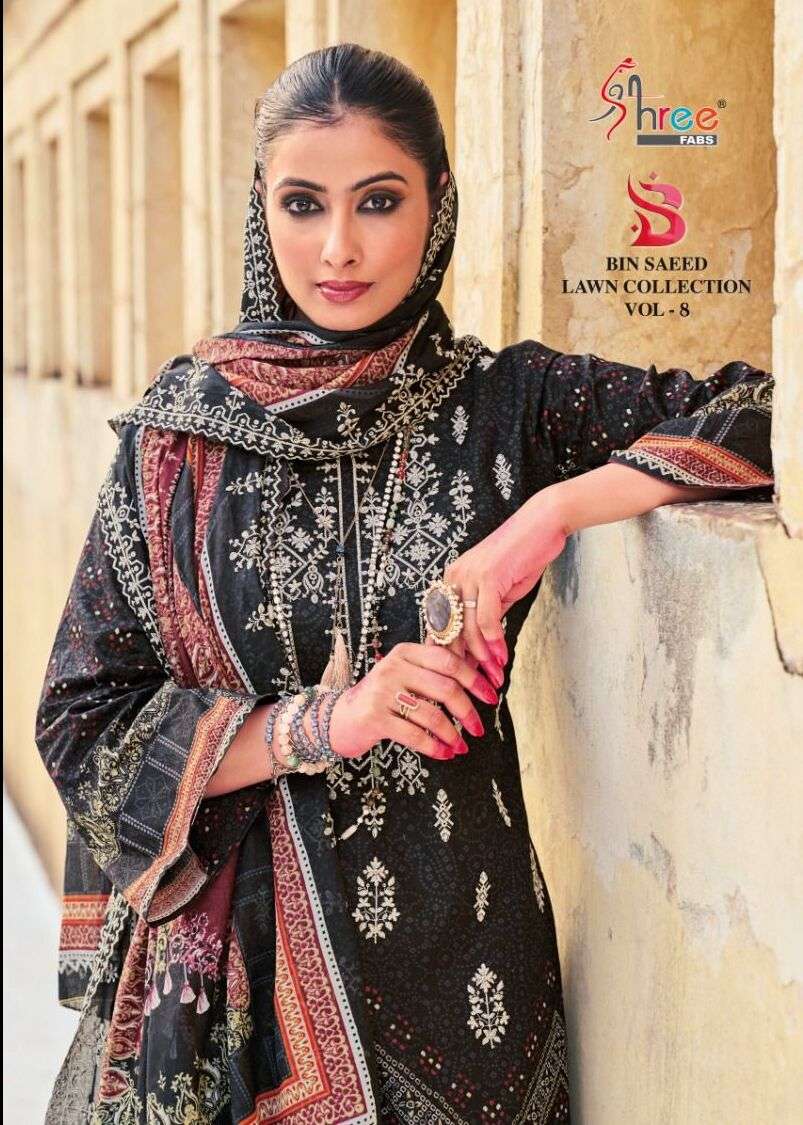 BIN SAEED LAWN COLLECTION VOL-8 BY SHREE FABS 8001 TO 8003 SERIES LAWN PAKISTANI DRESSES