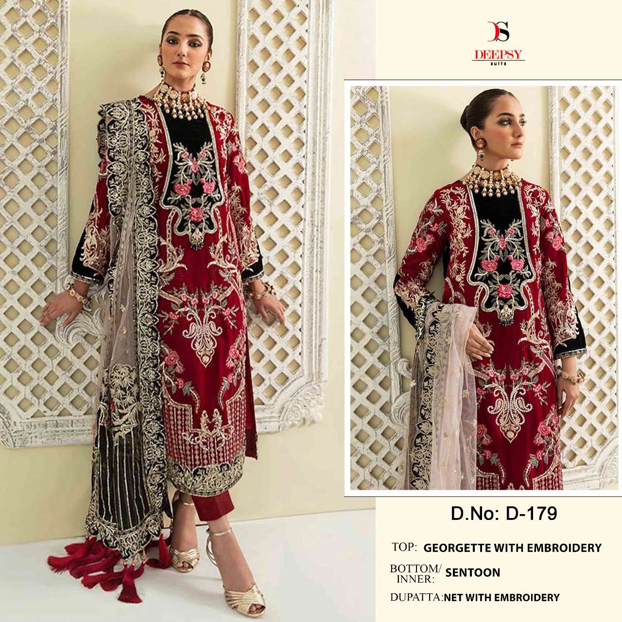 D-179 HIT DESIGN BY DEEPSY SUITS GEORGETTE EMBROIDERY PAKISTANI DRESSES