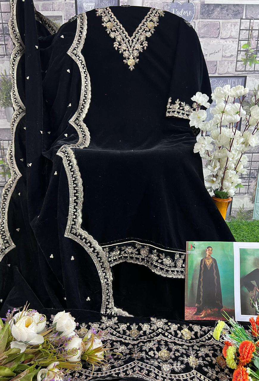 FIRDOUS VELVET 3293 BY DEEPSY SUITS DESIGNER VELVET EMBROIDERY DRESSES