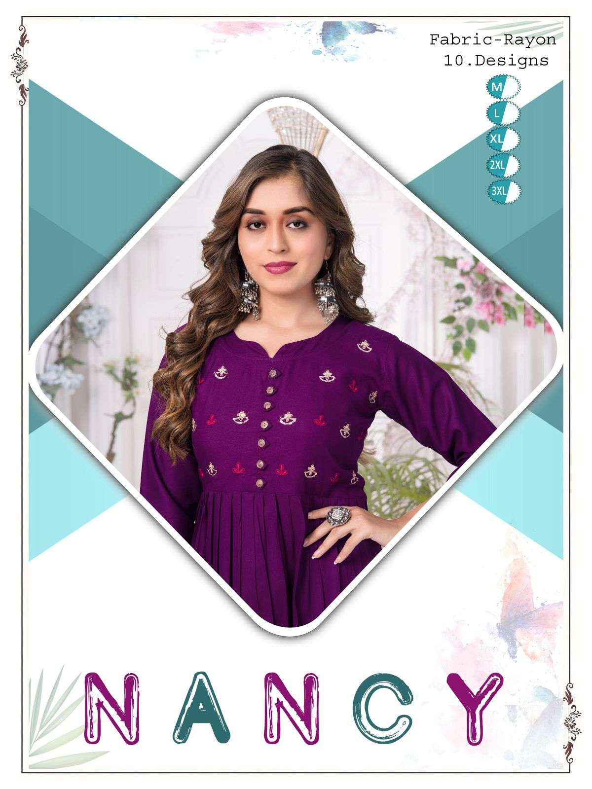 FT NANCY VOL-1 BY ASLIWHOLESALE 1001 TO 1010 SERIES FANCY RAYON KURTIS