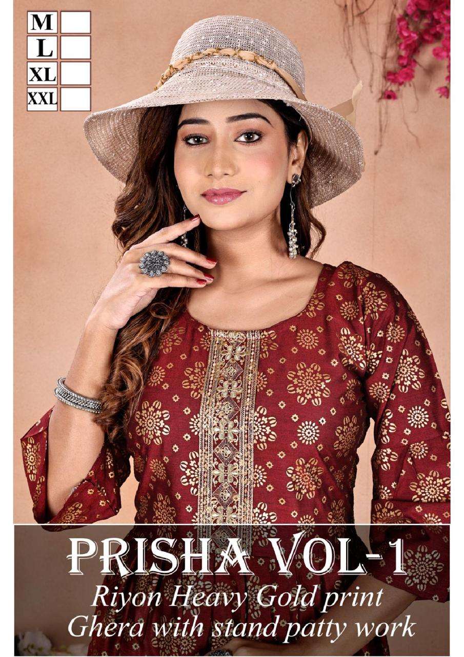 FT PRISHA BY ASLIWHOLESALE 1001 TO 1006 SERIES FANCY RAYON WORK KURTIS