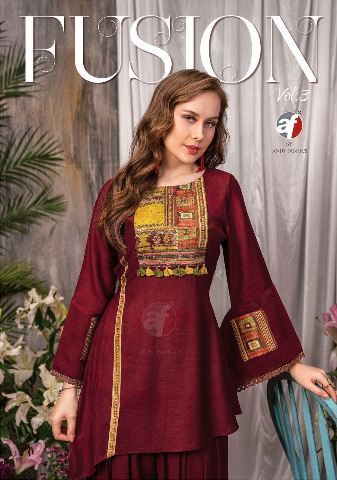 FUSION VOL-3 BY ANJU FABRICS 3411 TO 3414  SERIES VISCOSE STITCHED KURTIS AND AFGHANI