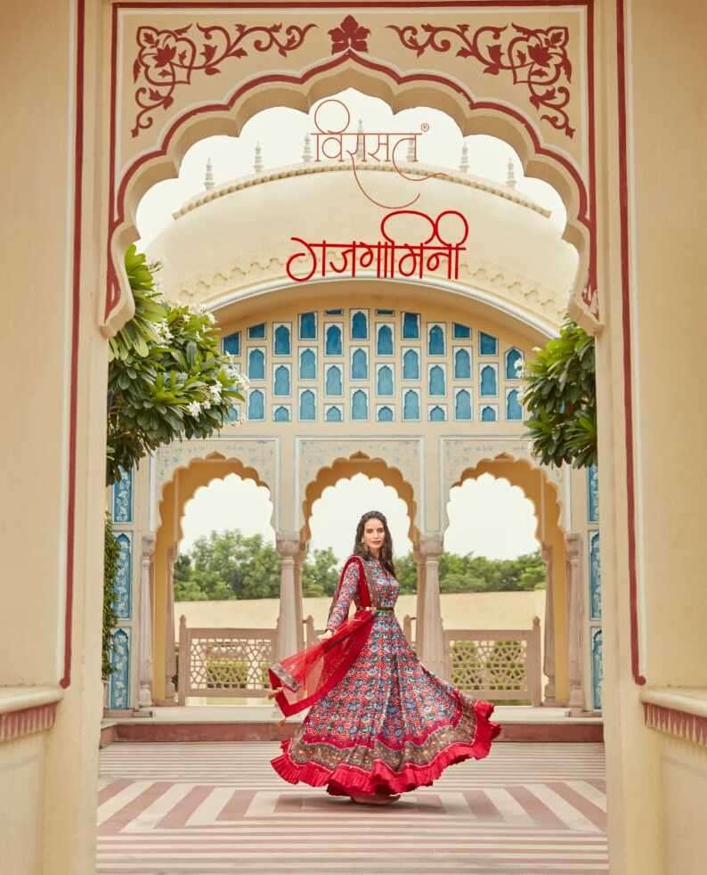 GAJGAMINI BY VIRASAT 12002 TO 12008 SERIES DOLA SILK STITCHED DRESSES