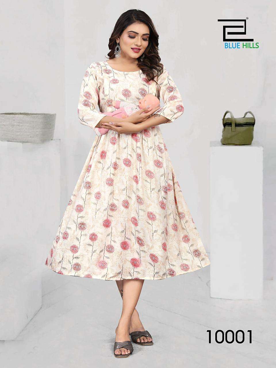 HAPPINESS VOL-10 BY BLUE HILLS 1001 TO 1004 SERIES  RAYON STITCHED PRINT KURTIS