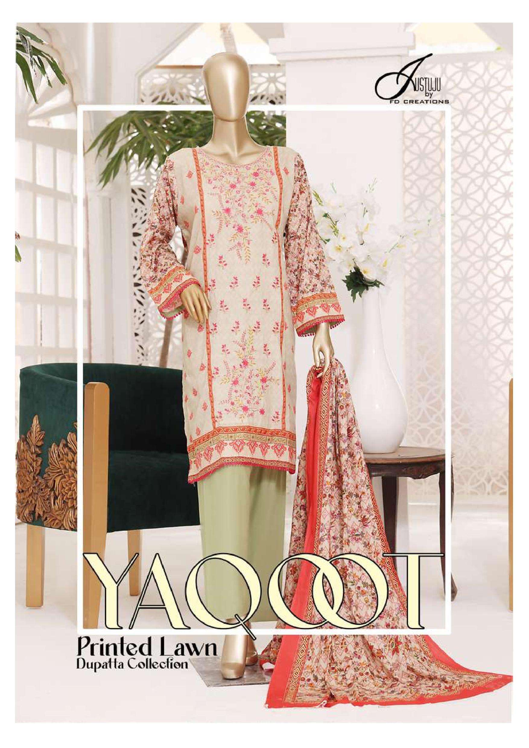 JUSTUJU YAQOOT BY ASLIWHOLESALE DESIGNER LAWN COTTON PRINTED DRESSES