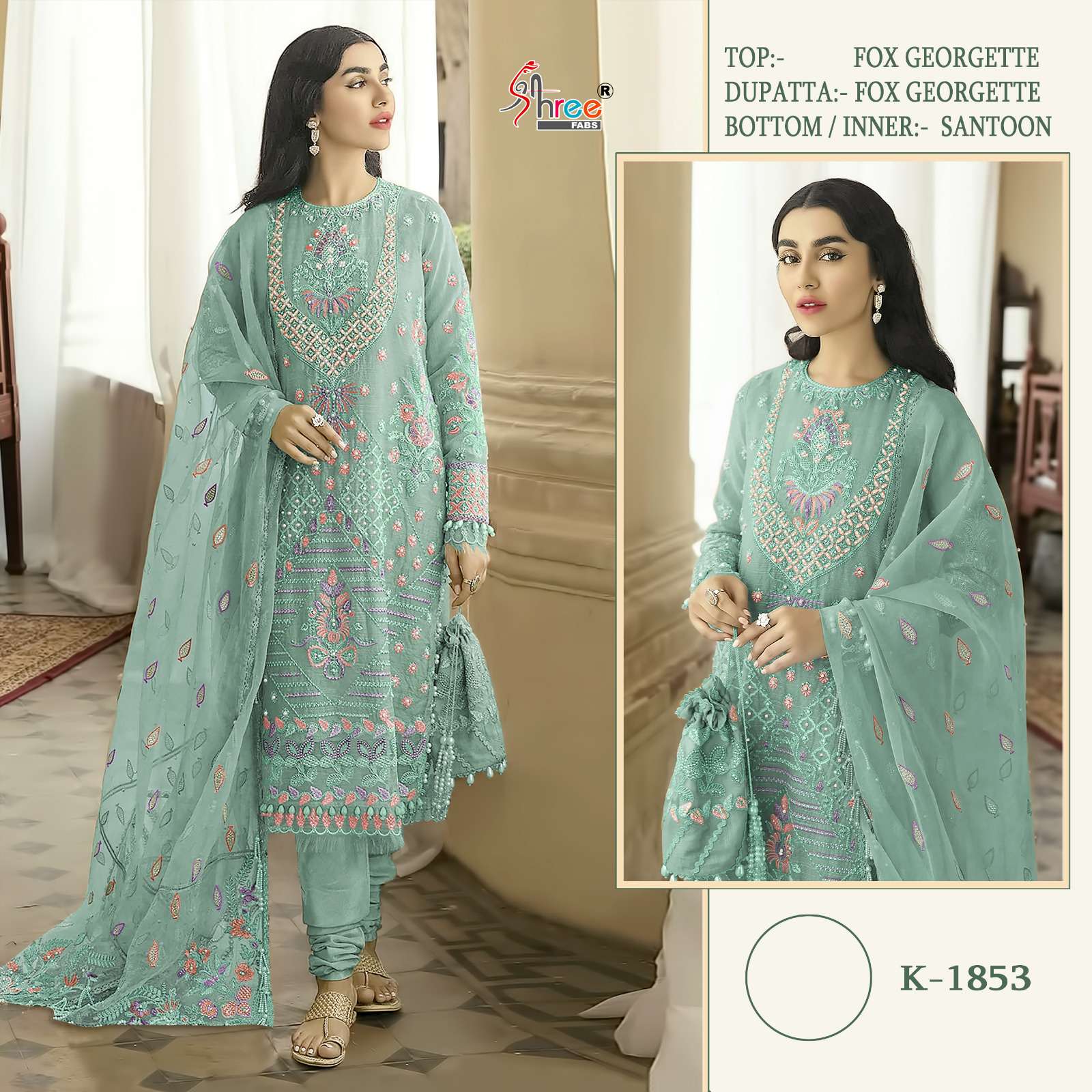 K-1853 COLOURS BY SHREE FABS FAUX GEORGETTE PAKISTANI DRESSES