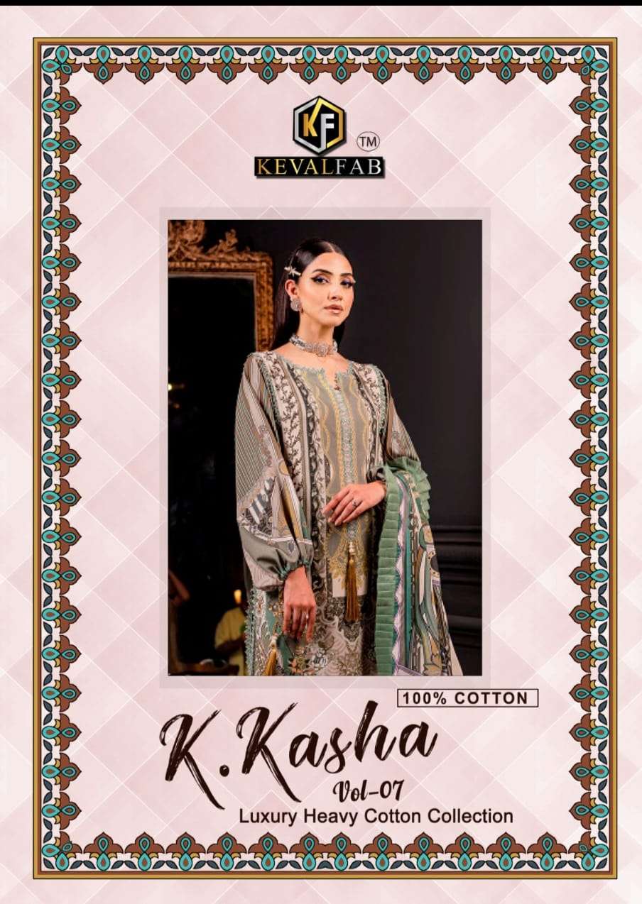 K.KASHA VOL-7 BY KEVAL FAB 7001 TO 7006 SERIES COTTON PAKISTANI DRESSES