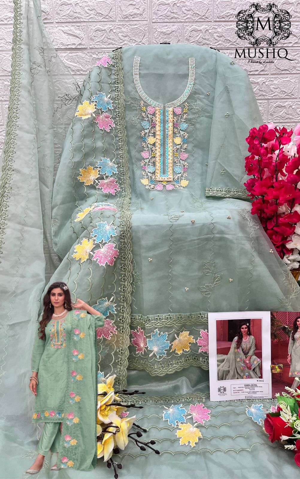 M-284 NX BY MUSHQ PURE HEAVY ORGANZA WORK PAKISTANI DRESSES