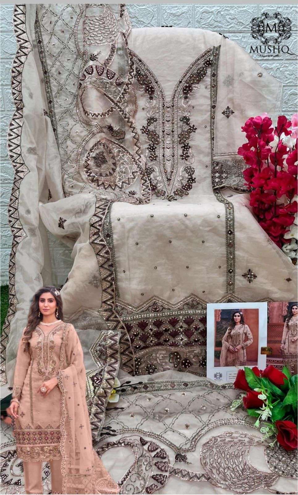 M-286 NX BY MUSHQ PURE HEAVY ORGANZA WORK PAKISTANI DRESSES