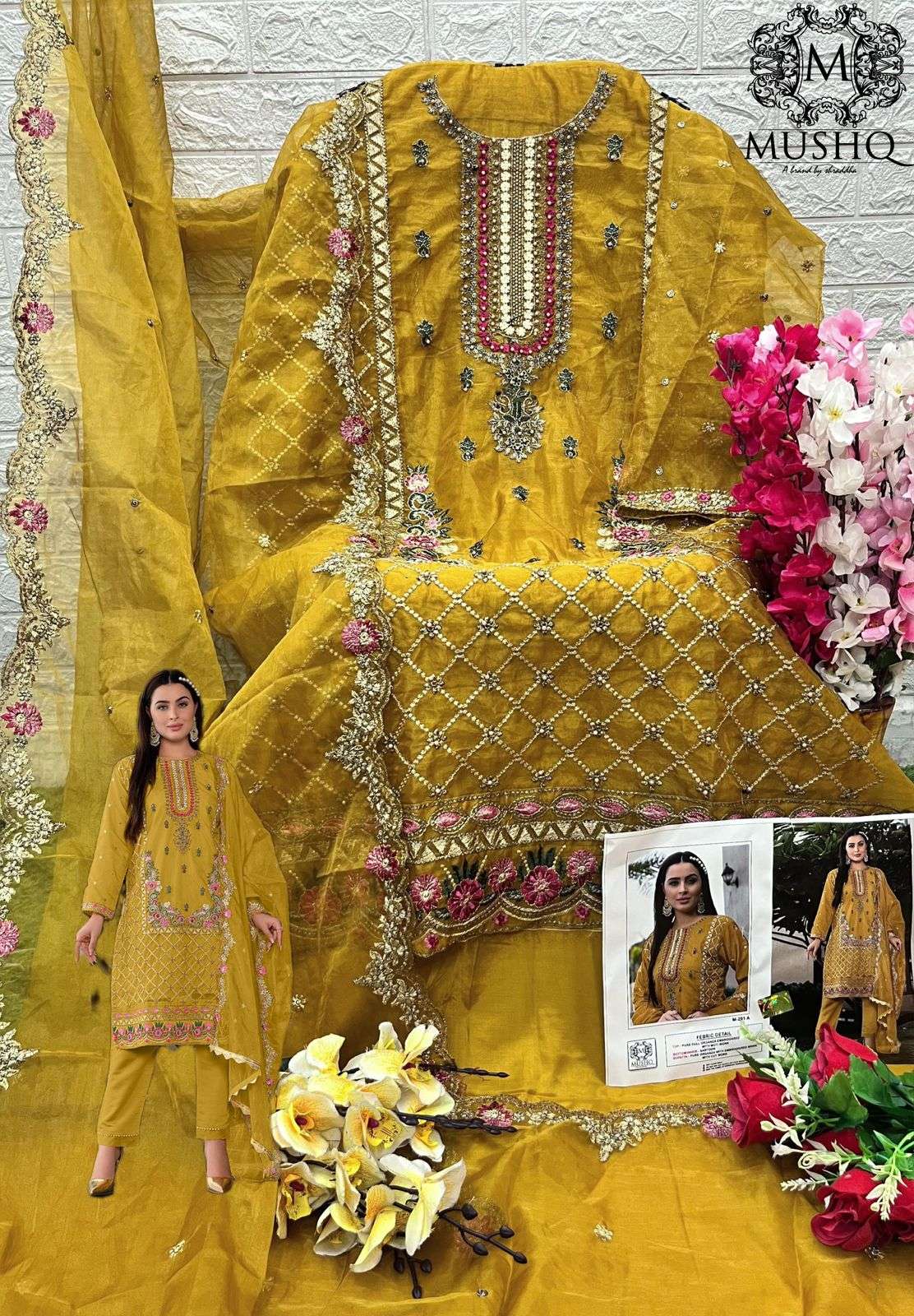 M-291 NX BY MUSHQ PURE HEAVY ORGANZA WORK PAKISTANI DRESSES