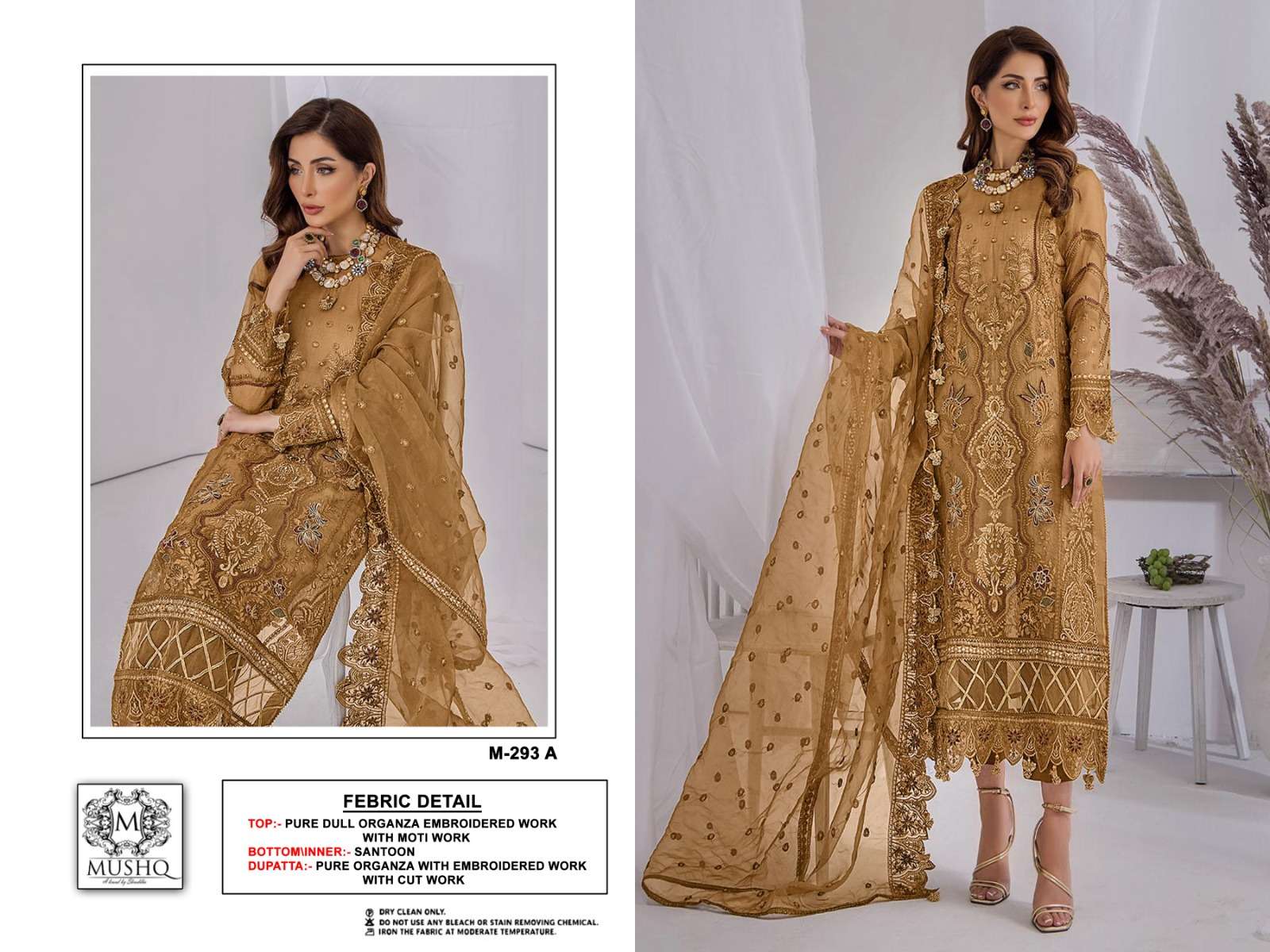 M-293 NX BY MUSHQ PURE HEAVY ORGANZA WORK PAKISTANI DRESSES