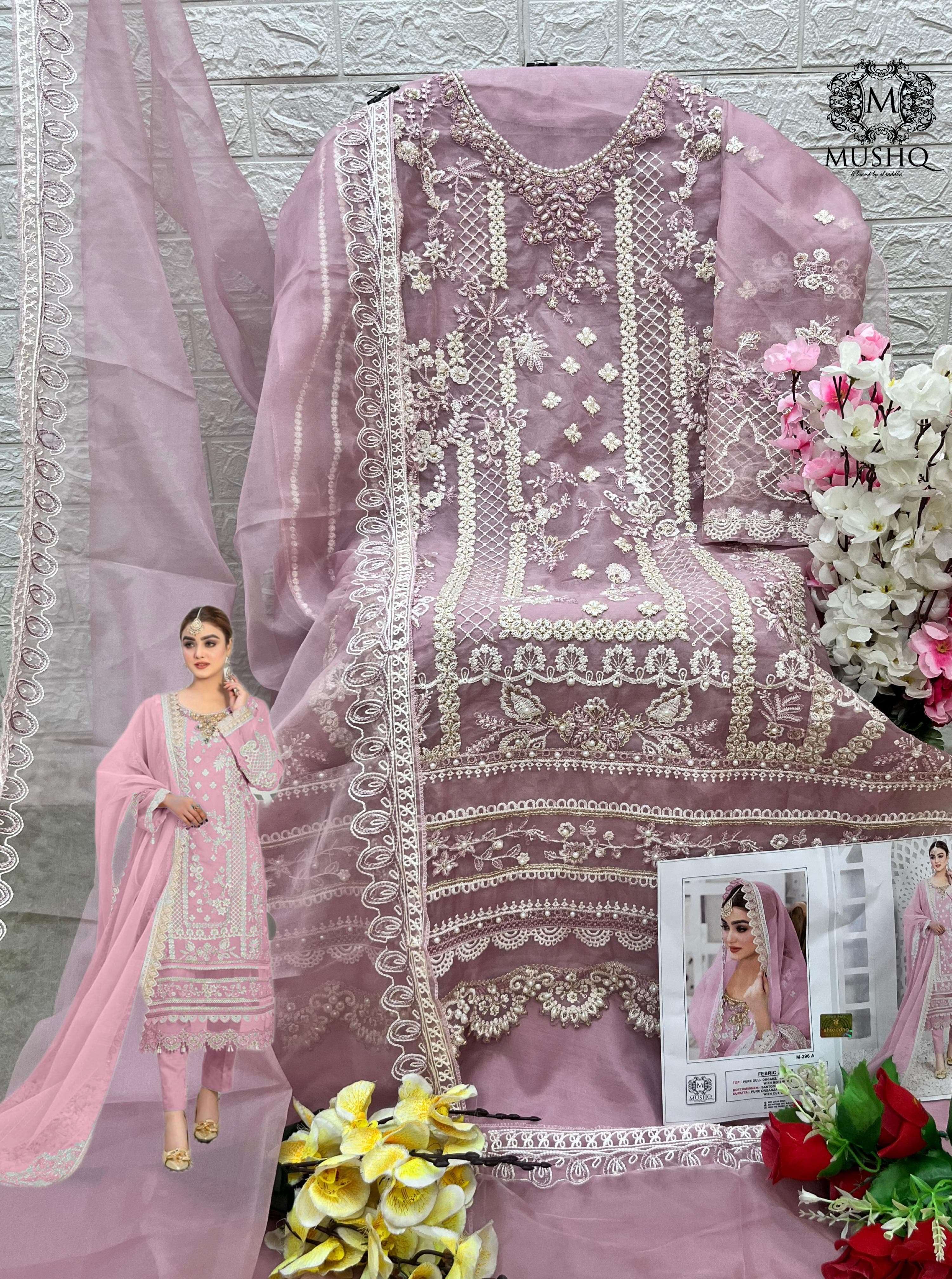 M-296 NX BY MUSHQ PURE HEAVY ORGANZA WORK PAKISTANI DRESSES