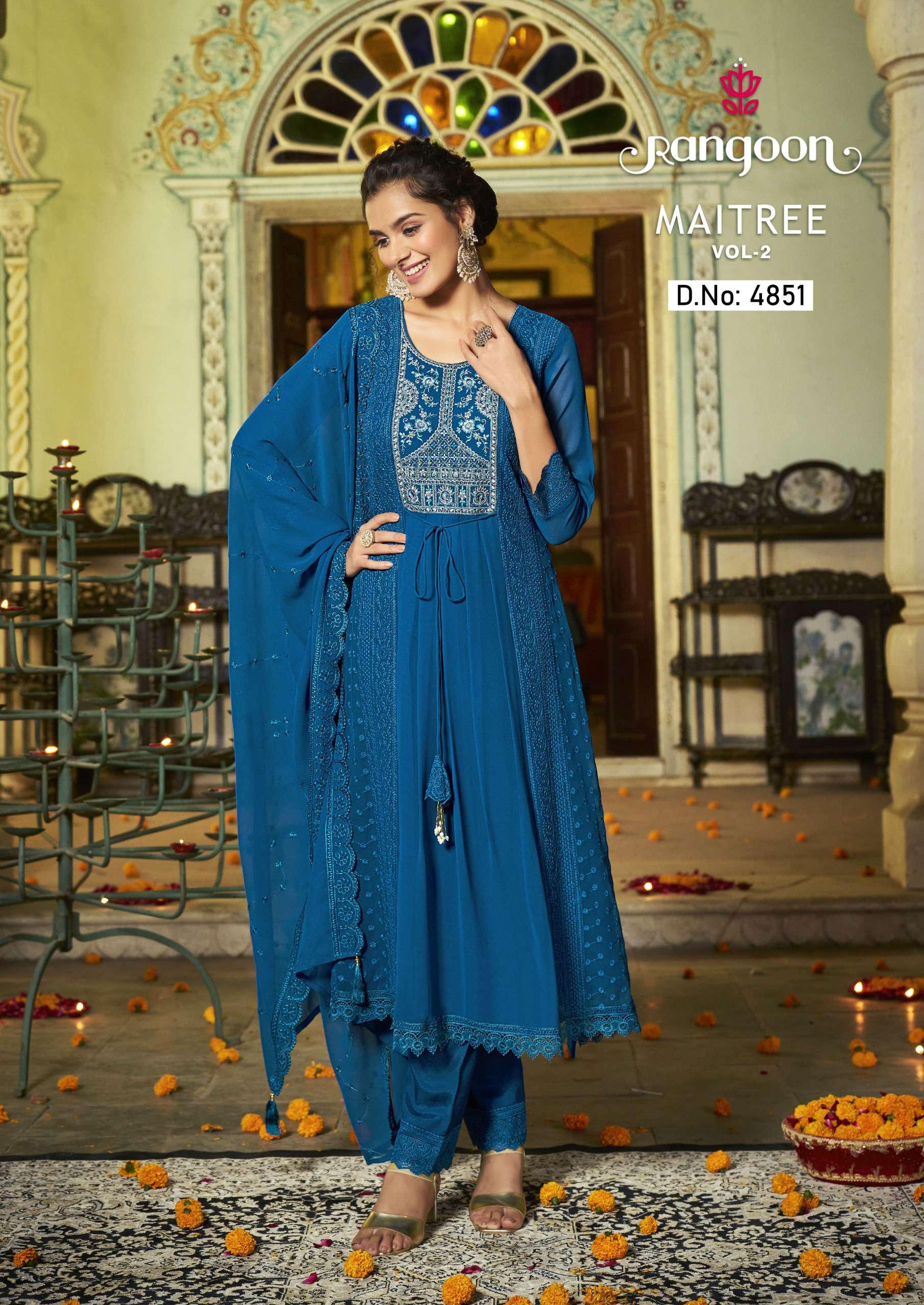 MAITREE VOL-2 BY RANGOON 4851 TO 4856SERIES HEAVY GEORGETTE WORK DRESSES