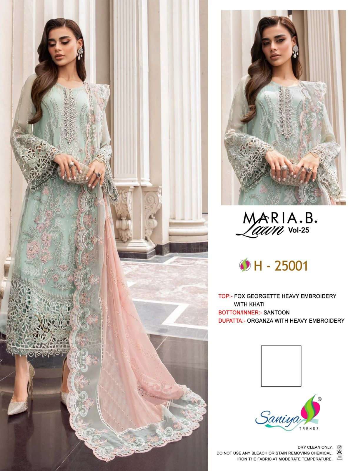 MARIA B 25001 BY SANIYA TRENDZ FOX GEORGETTE EMBROIDERY DRESSES