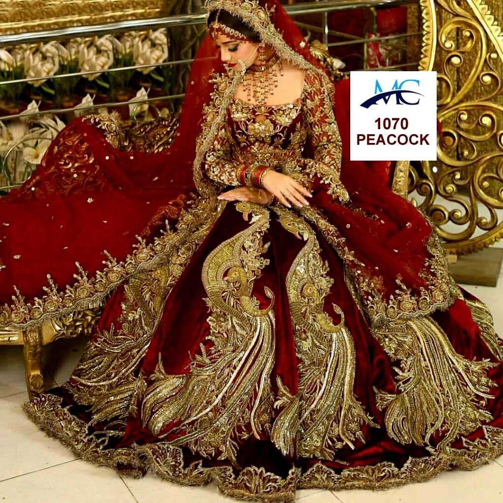 MC-1070 BY MANSI CREATION PURE VELVET EMBROIDERY BRIDAL LEHENGAS