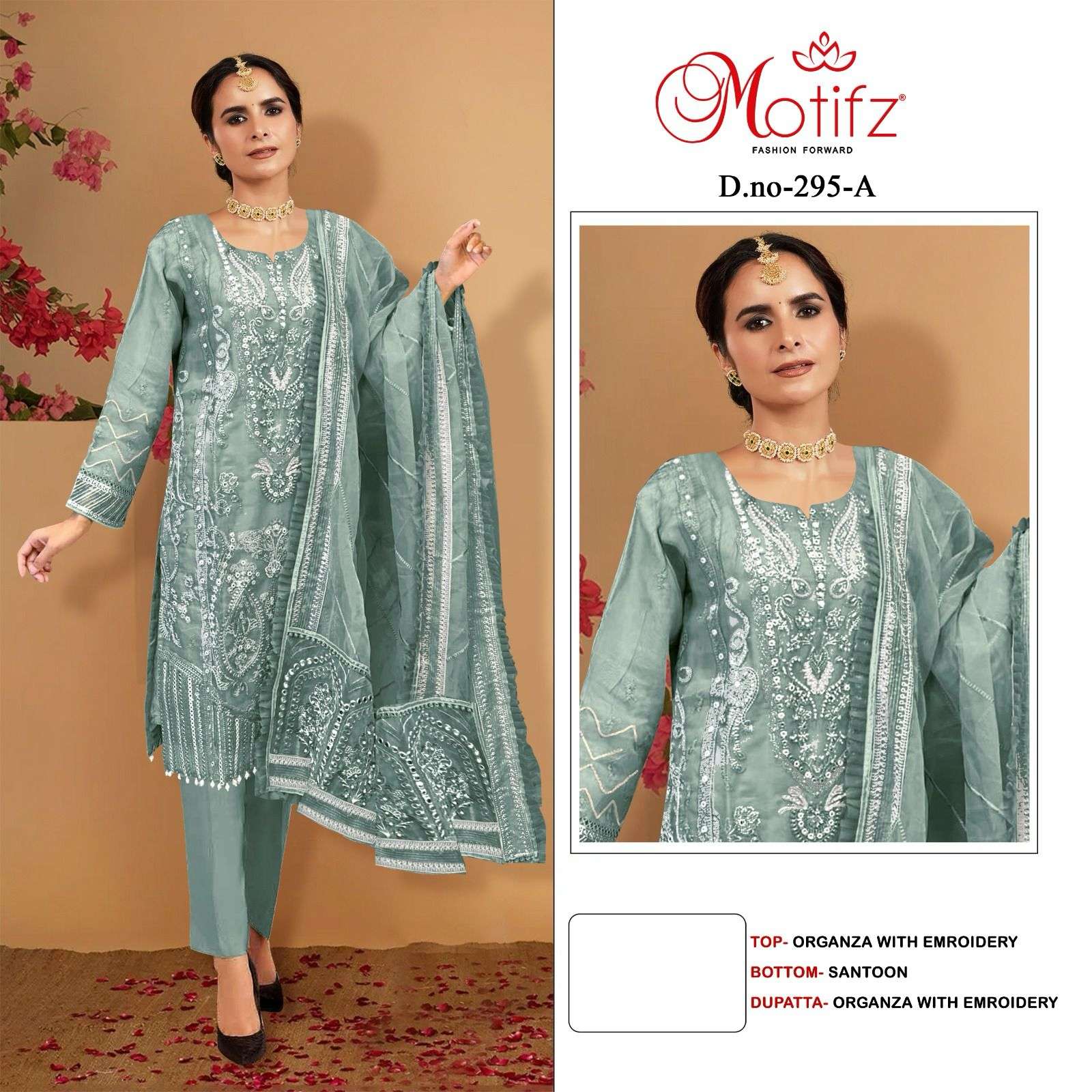 MOTIFZ 295 COLOURS BY MOTIFZ DESIGNER ORGANZA EMBROIDERY PAKISTANI DRESSES