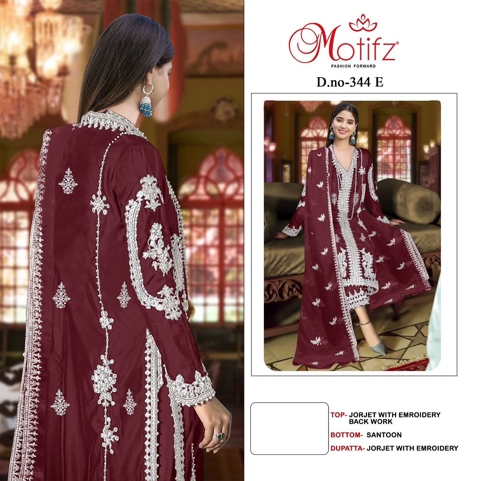 MOTIFZ 344 COLOURS BY MOTIFZ 344-E TO 344-H GEORGETTE EMBROIDERY PAKISTANI DRESSES