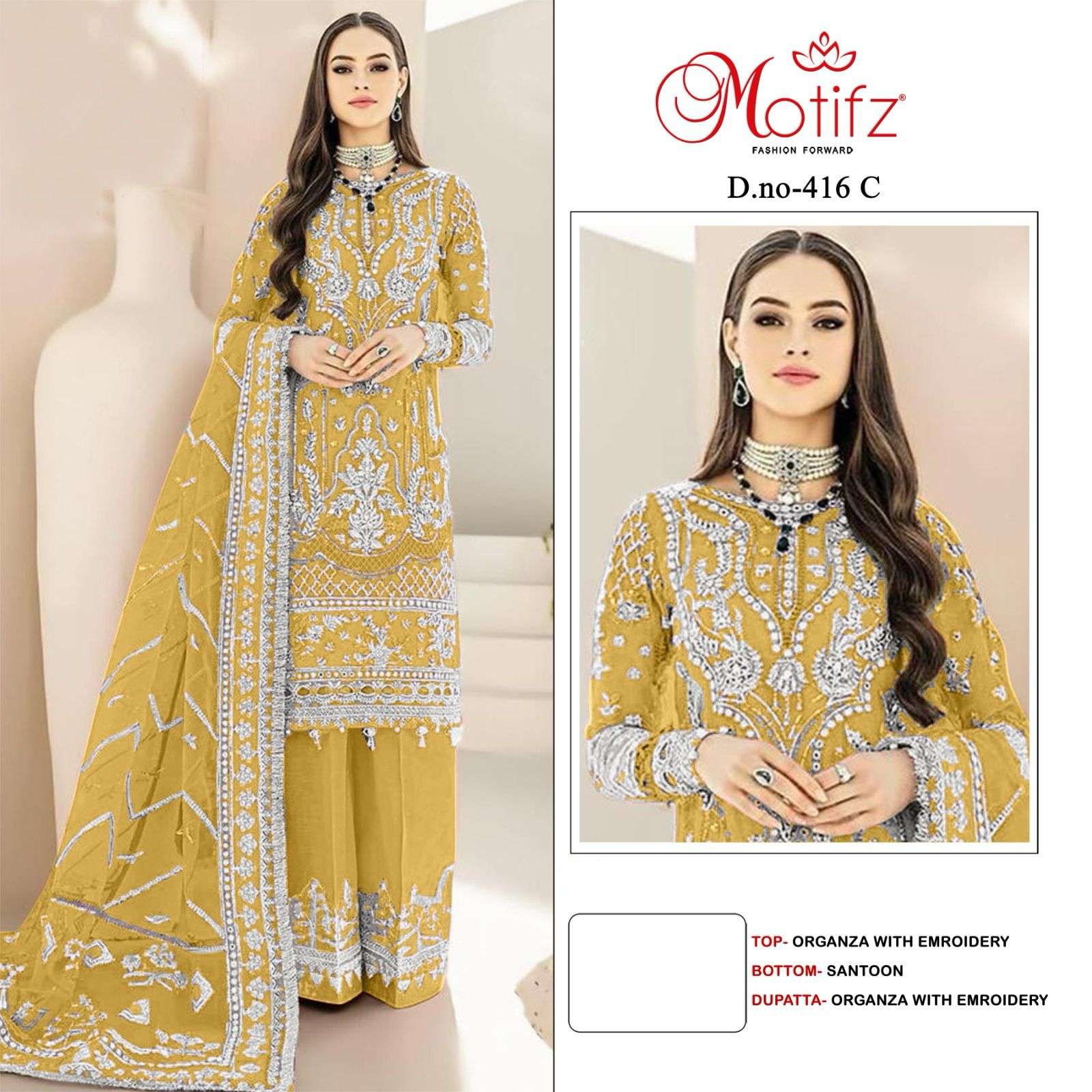 MOTIFZ 416 COLOURS BY MOTIFZ DESIGNER ORGANZA EMBROIDERY PAKISTANI DRESSES