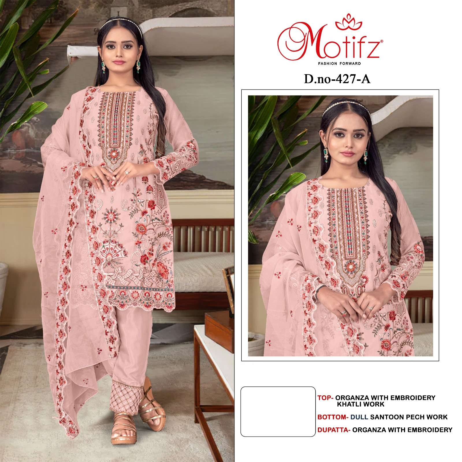 MOTIFZ 427 COLOURS BY MOTIFZ DESIGNER ORGANZA EMBROIDERY PAKISTANI DRESSES