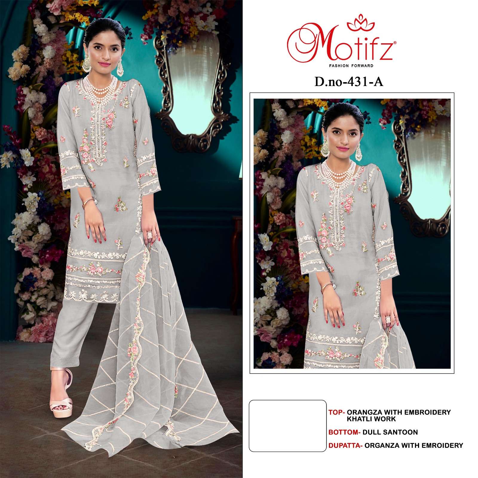 MOTIFZ 431 COLOURS BY MOTIFZ DESIGNER ORGANZA EMBROIDERY PAKISTANI DRESSES