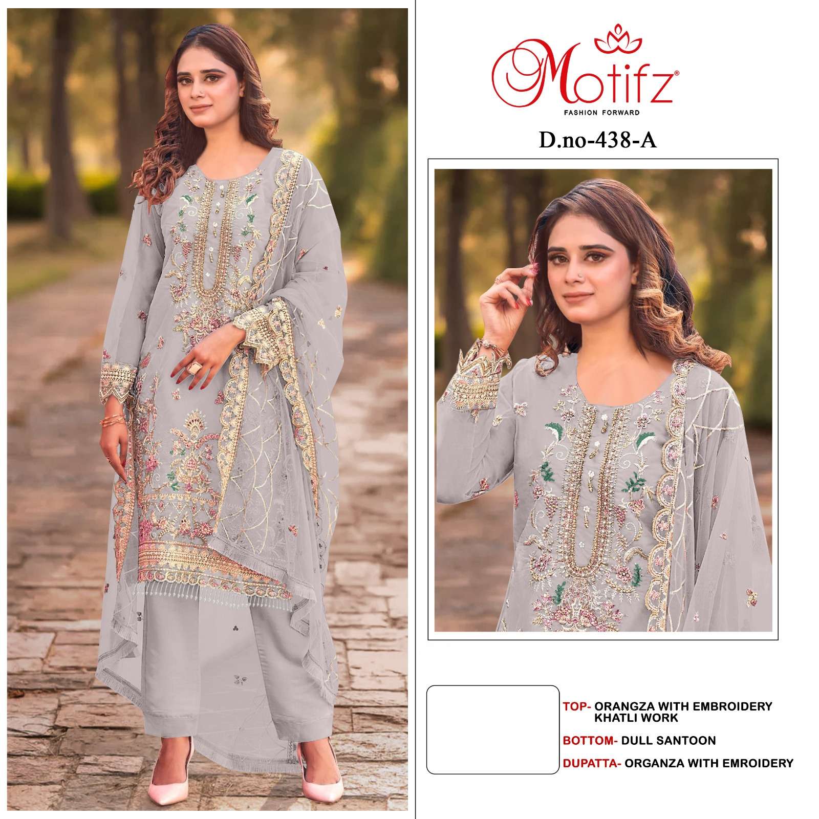 MOTIFZ 438 COLOURS BY MOTIFZ DESIGNER ORGANZA EMBROIDERY PAKISTANI DRESSES