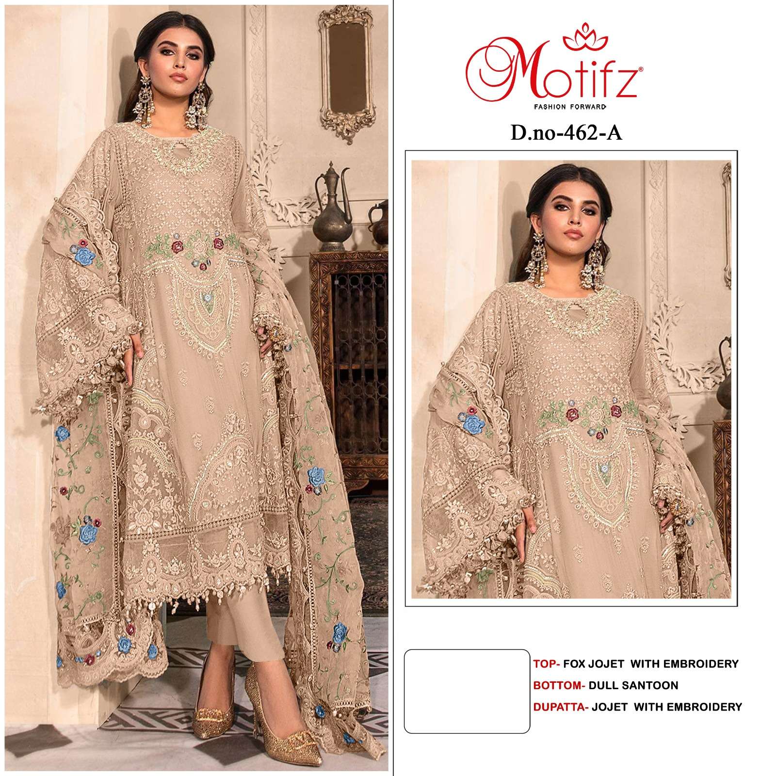 MOTIFZ 462 COLOURS BY MOTIFZ DESIGNER GEROGETTE EMBROIDERY PAKISTANI DRESSES