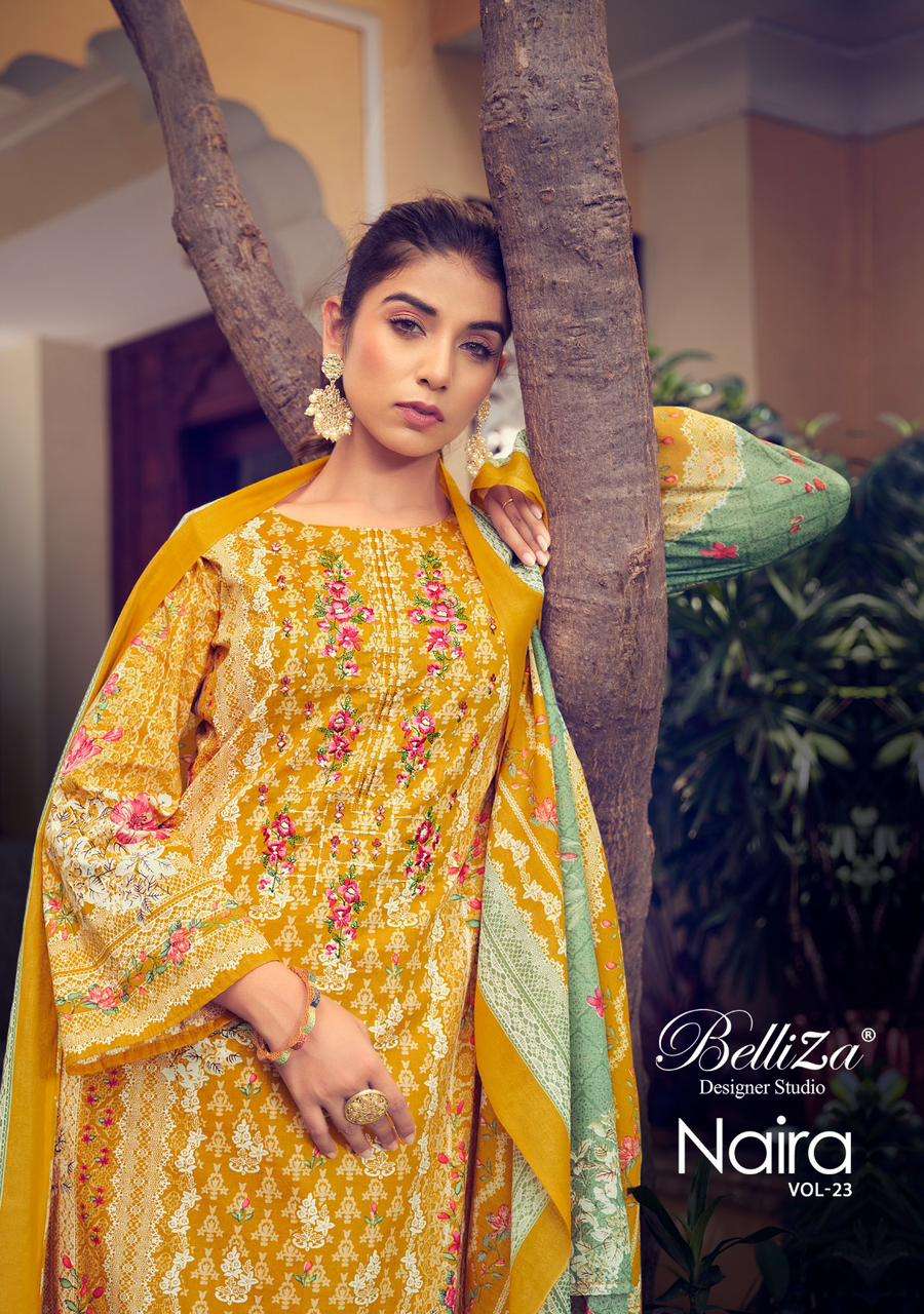 NAIRA VOL-23 BY BELLIZA 847-001 TO 847-008 SERIES COTTON EMBROIDERY DRESSES